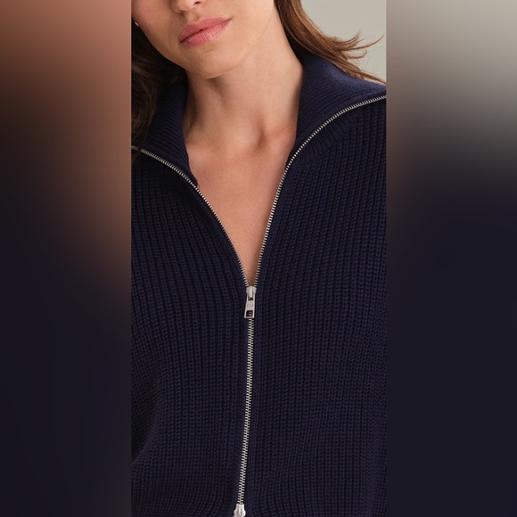 PIPER cotton zip-up collared sweater jacket NWOT dark blue - Picture 6 of 7